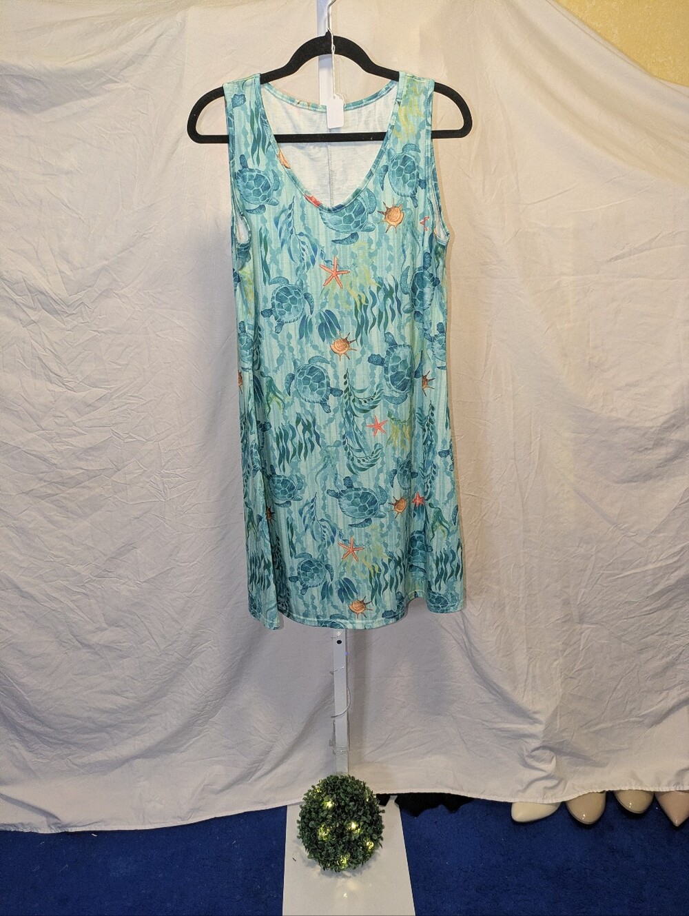 Ocean Sea Turtle Sleeveless Tank Sundress Swim Cover-Up Medium